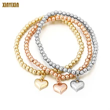 Модные Золотые сердца Кулон Бусы Браслеты для Для женщин Для мужчин простой браслет Модные украшения комплект из 3 предметов подарок для мамы