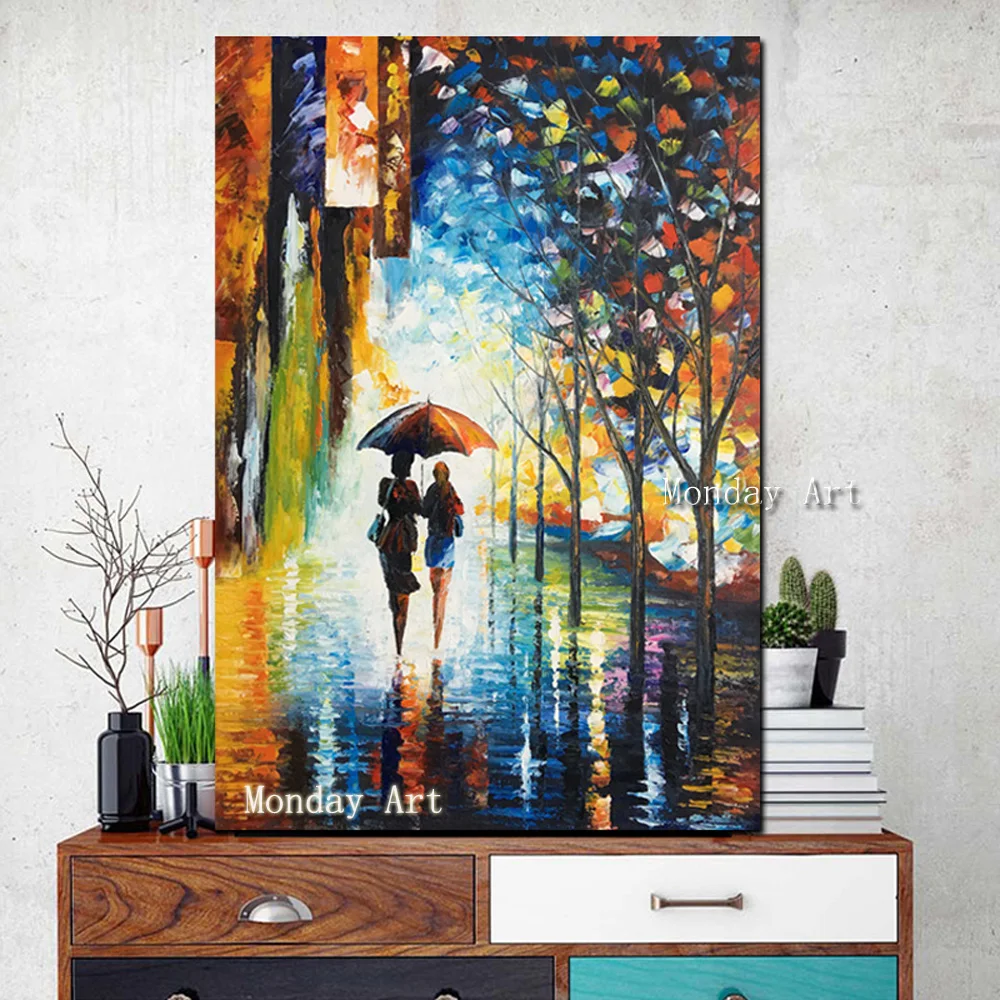 100-Handmade-Knife-Palette-Abstract-Landscape-Oil-painting-Rainy-evening-stroll-art-Modern-painting-on-canvas (4) - 