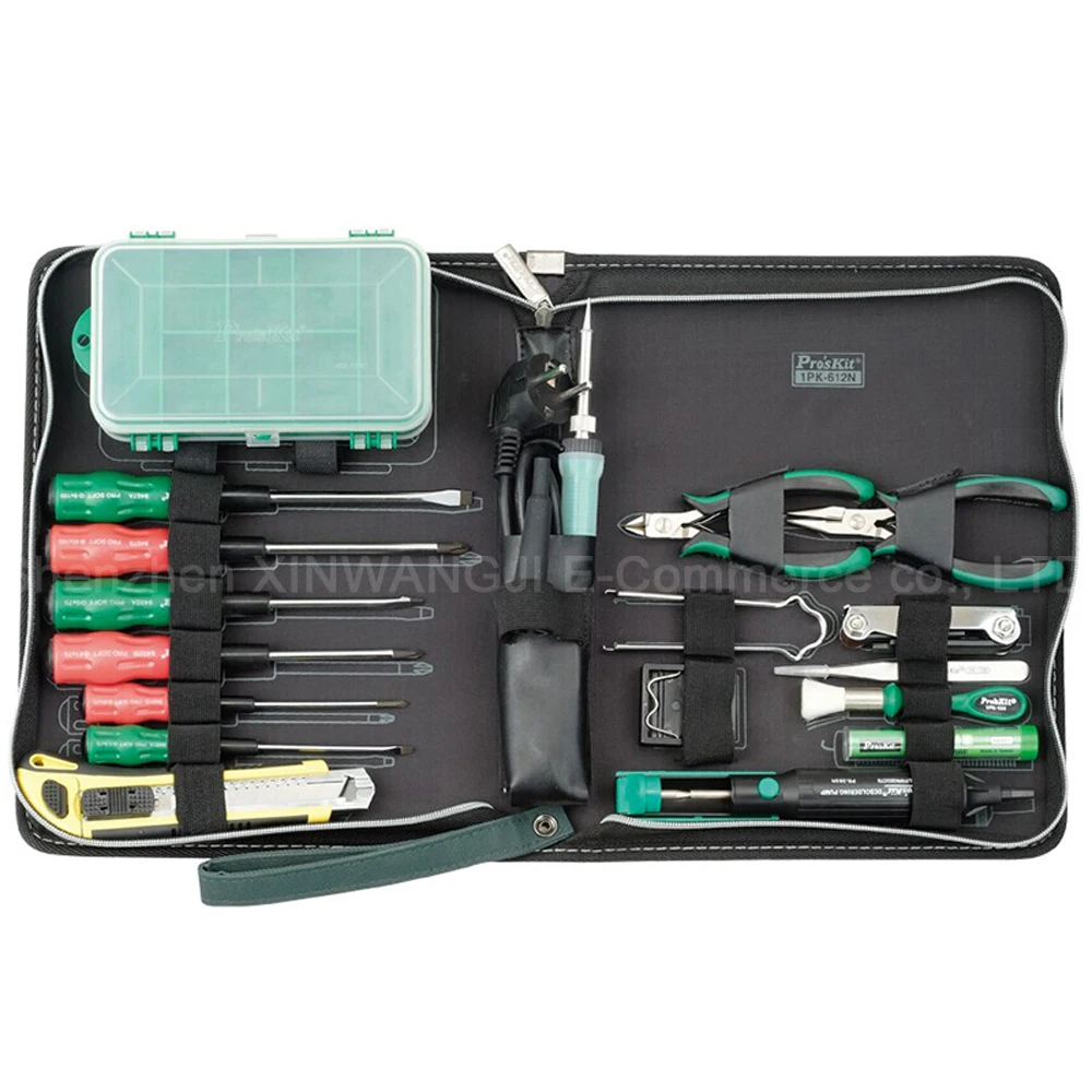 

Pro'skit 1PK-612NB-1 Electronic Maintenance Group Tools Set For Telecommunications Repair Screwdriver Pliers Tweezers Parts Box