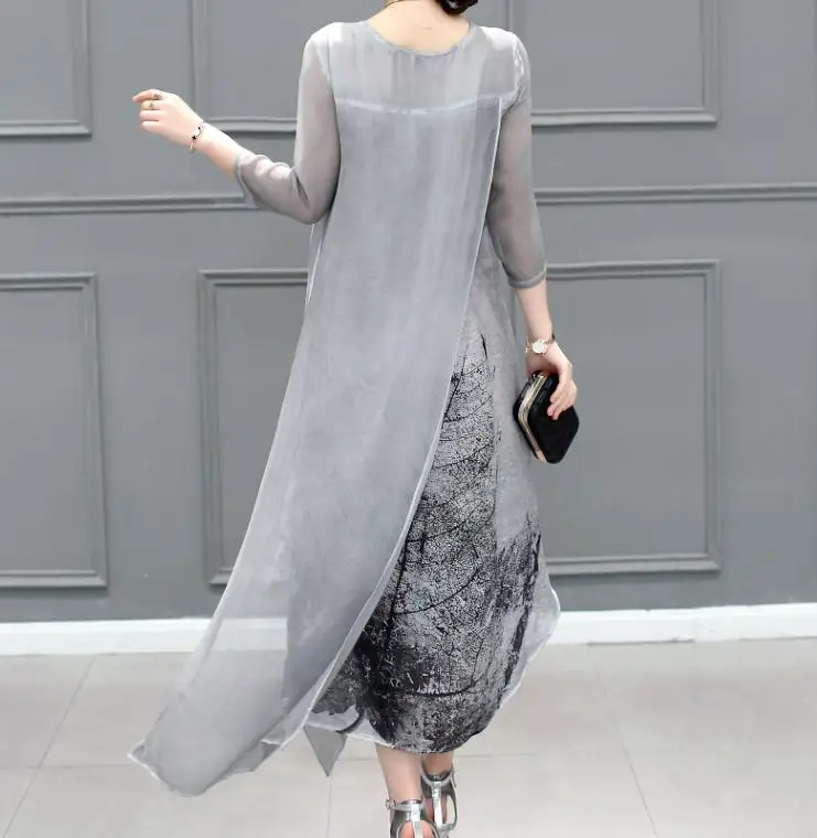 

2019 New Summer Dress Large Size Women Irregular Linen Dresses Female Retro Print High-Grade Party Dresses Silk Dress