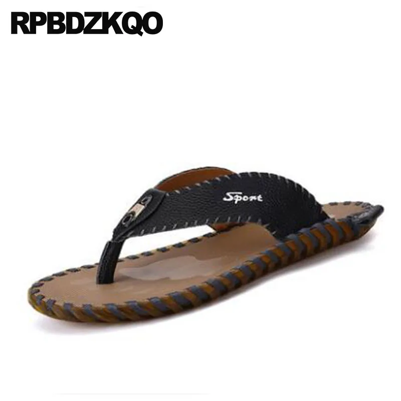 

Slides Fashion Water Slippers 2018 Beach Shoes Men Sandals Leather Summer Flat Black Slip On Soft Designer Flip Flop Waterproof