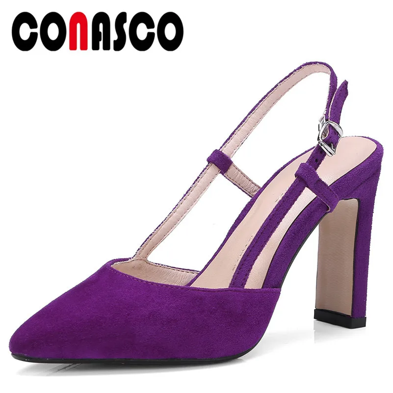 

CONASCO New Arrival Women Slingbacks Pumps Suede Leather Summer Shallow Shoes Pointed Toe Buckle Party Prom Dancing Shoes Woman