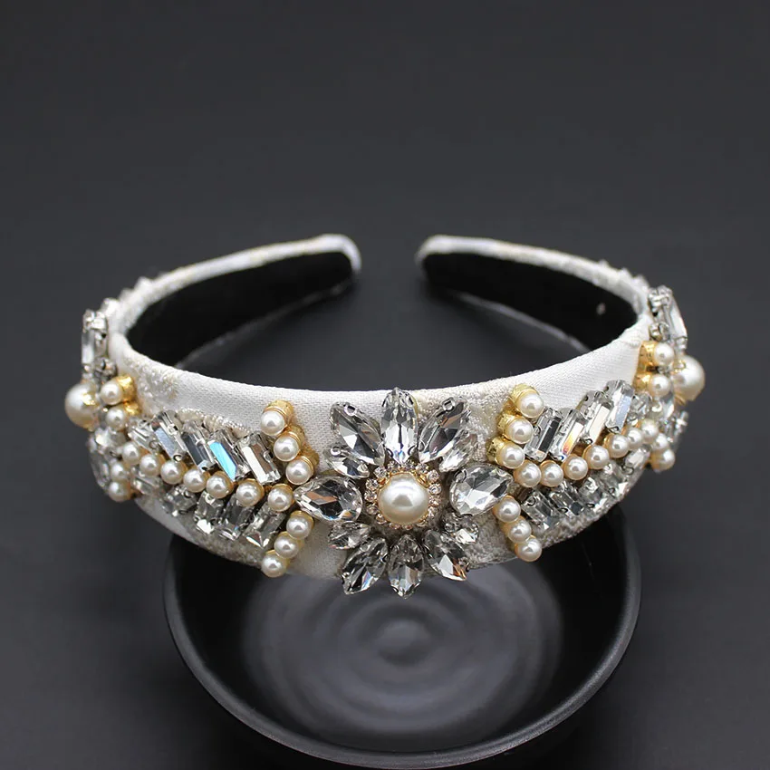  Baroque colorful headband full pearl white catwalk hair accessories leaves geometric simple headban