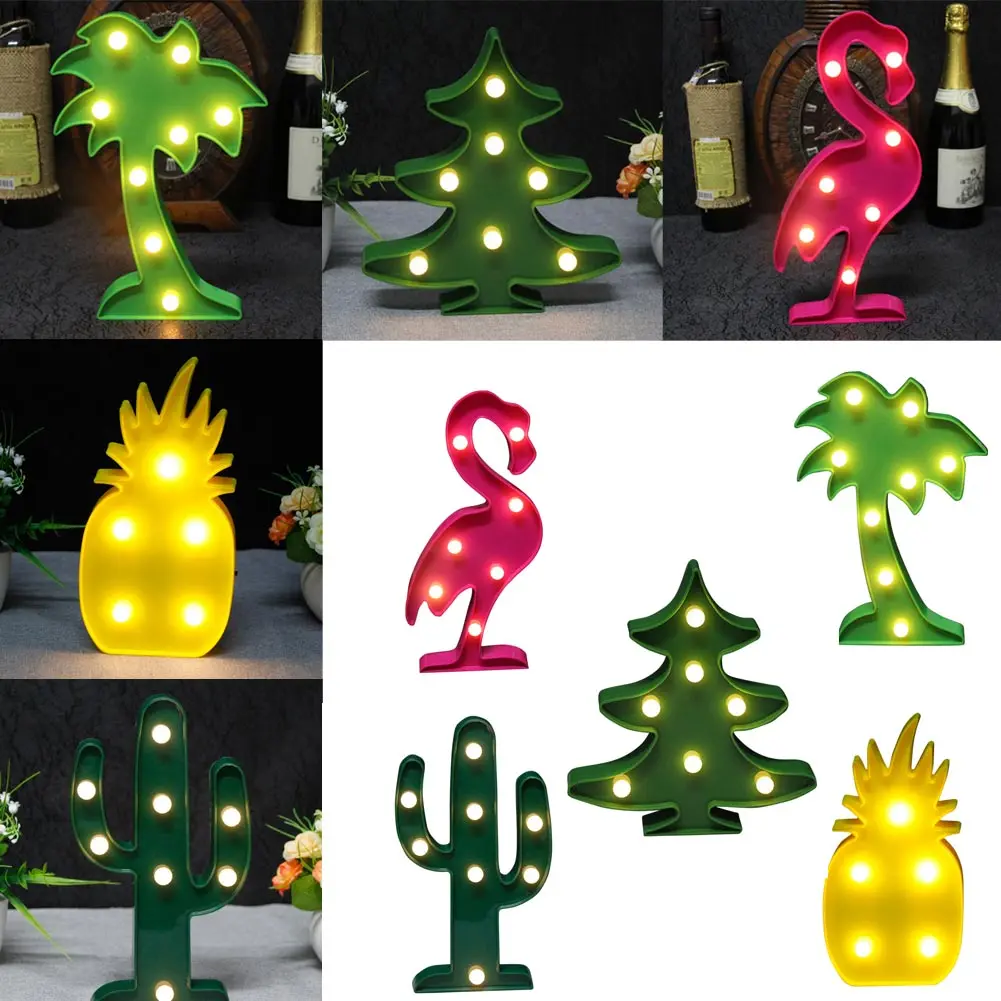 3D LED Night Light Flamingo Lamp Pineapple Cactu Coconut Tree Table Desk Lamp Nightlight Party Christmas Wedding Decor