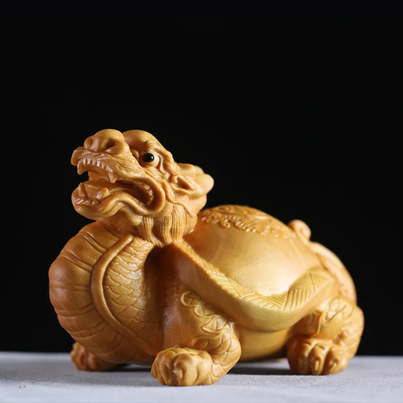 

Exquisite wooden animal dragon turtle sculpture Chinese style boxwood Carvings Car ornaments Handmade antique decorations