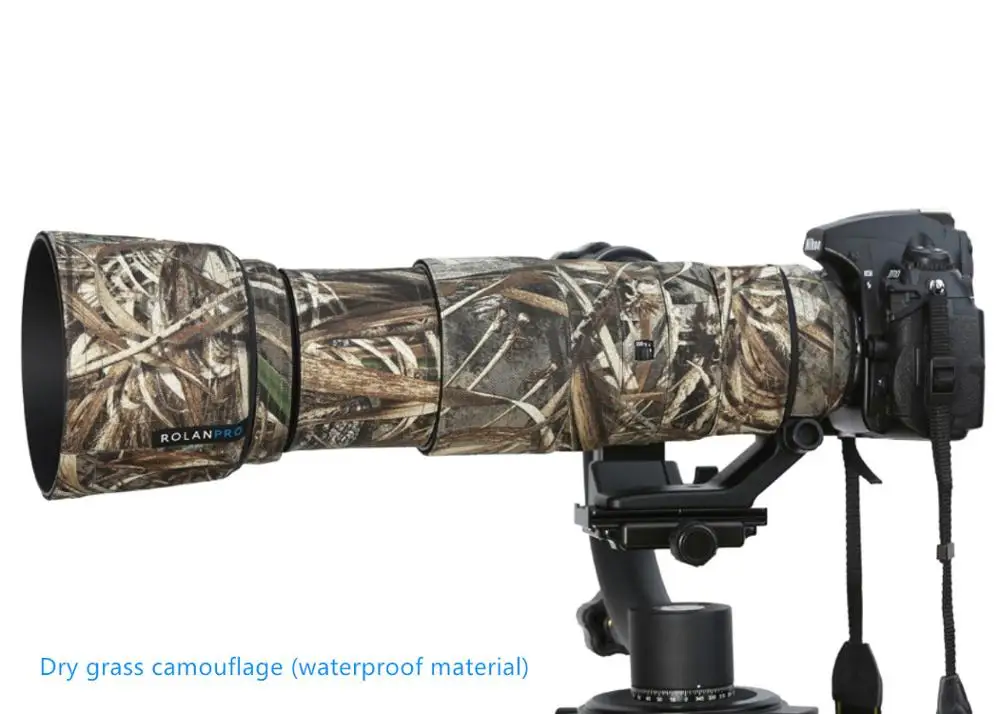 ROLANPRO камуфляж объектив Одежда Дождевик для Nikon AF-S 200-500 мм f/5.6E ED VR объектив защитный рукав пистолеты чехол пальто - Цвет: Темно-серый