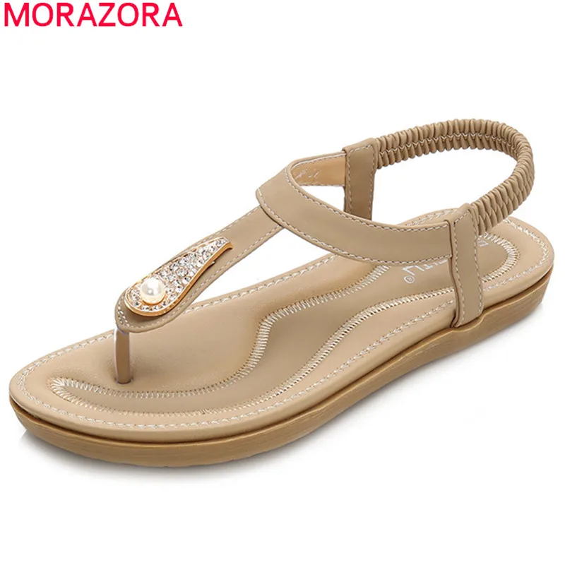 

MORAZORA 2019 new arrival women sandals summer flip flops Bohemian style flat sandals crystal simple casual shoes woman size 42