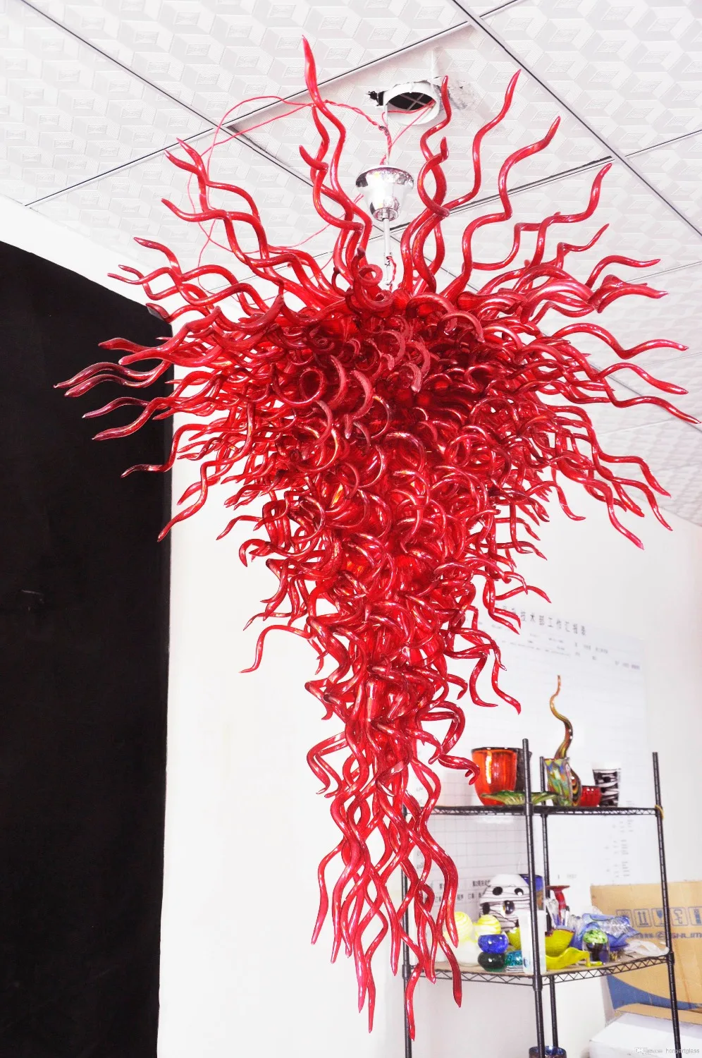 

Wholesale Price Cheap Hand Blown Red Glass Chandelier For Hotel