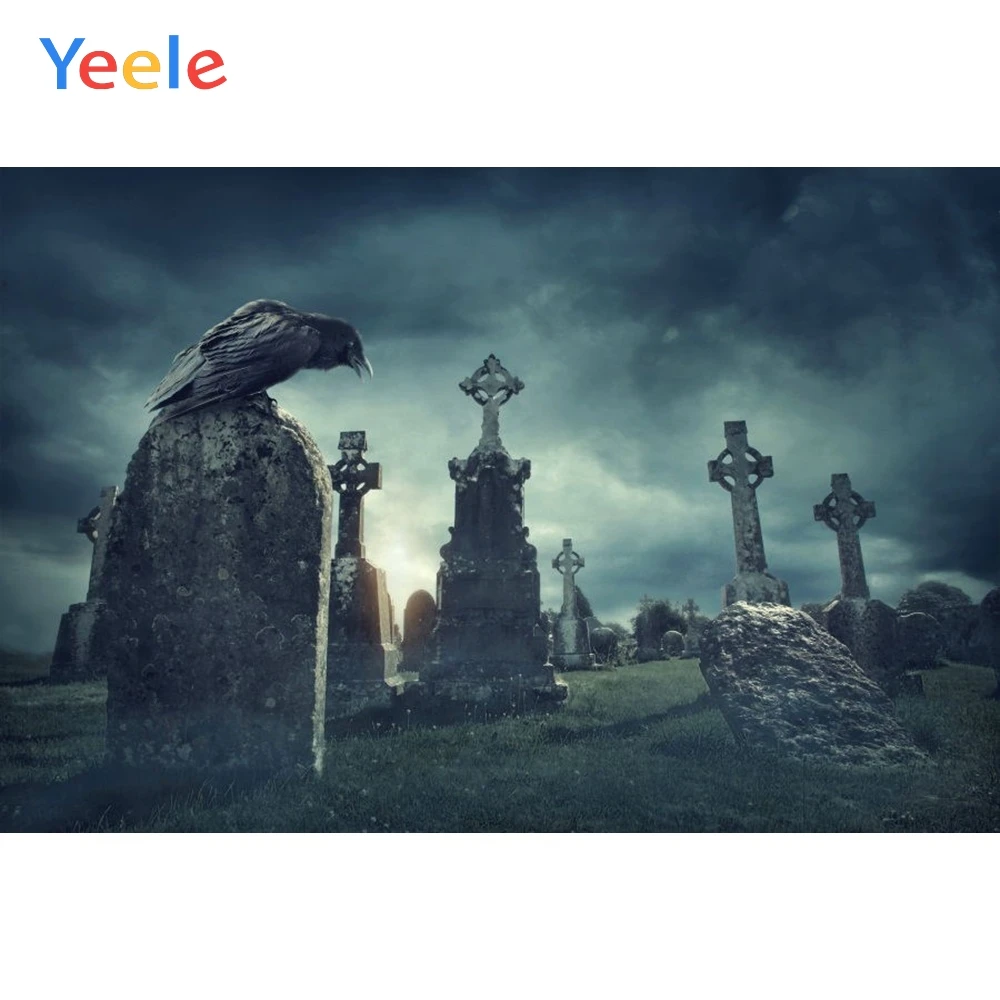 

Yeele Vinyl Tombstone Bird Children Happy Halloween Party Photography Background Night Photocall Backdrop For Photo Studio