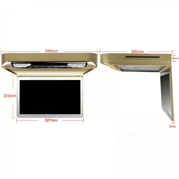 Top Xtrons 13.3" Cream Color Flip Down Car DVD Car Roof DVD Roof Mount Car DVD with Built-in HDMI Input & 2 IR/FM Headphones 5