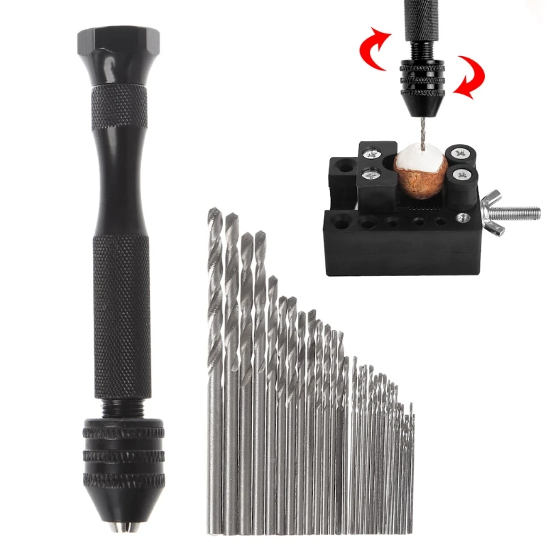 

Aluminum Mini Micro Hand Drill Keyless Chuck With 30pcs Twist Drills Bits Rotary