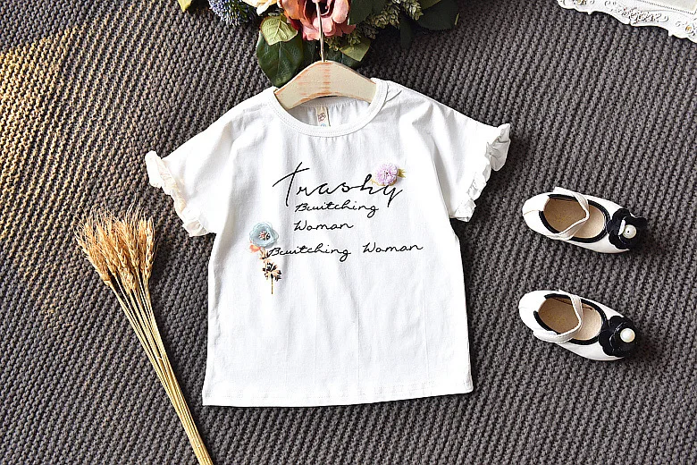 Conjuntos de Roupas sem Mangas Carta de Impressão T-camisa + Shorts Roupa de Verão Desfrutar Crianças Flor 2 Pçs Terno Meninas 3 4 5 6 Ano Ele Olá 19 + shorts 2 pçs terno meninas roupa de verão 2 3 4 5 6 ano