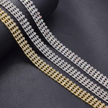 

10yards/lot SS12 4rows multi color Rhinestone Trims mixed rhinestone Cup chain Sew on patches for clothing sewing DIY handmade