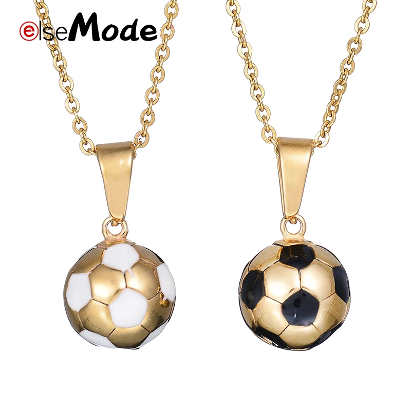 

ELSEMODE Football Pendant Necklaces Ball Enamel Jewelry Sporty Fashion Gold Color Stainless Steel Chain Men Boys Gift Bijoux