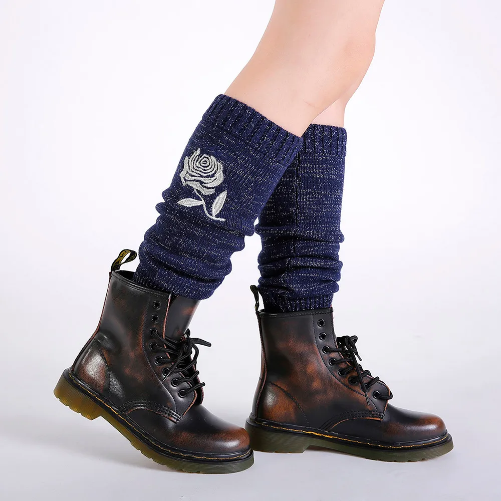 

long socks women over knee winter Women Winter Warm Knit Leg Warmers Crochet Embroidery Slouch Boot Socks Female A75