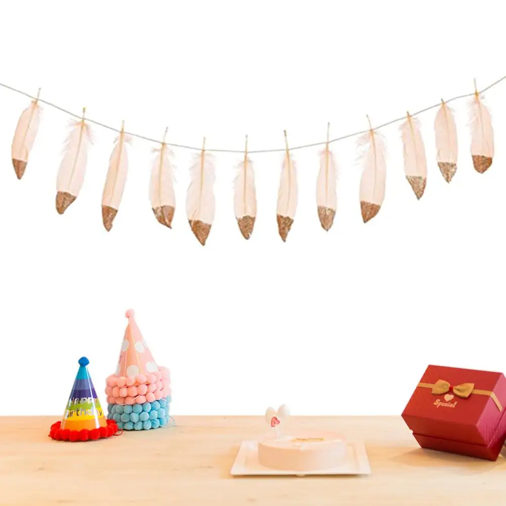 12 шт./струны Инс в индийском стиле блестящие перья День Рождения декоративные баннеры гирлянда# EW - Цвет: B