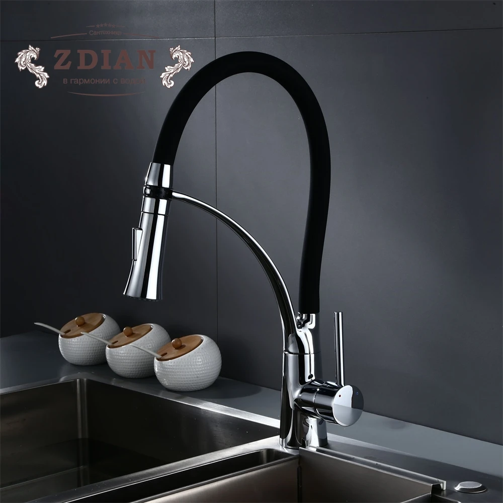 

New Polished Chrome Kitchen Sink Faucet Swivel Pull Down Spout Kitchen Sink Tap Deck Mounted Bathroom Hot and Cold Water Mixers