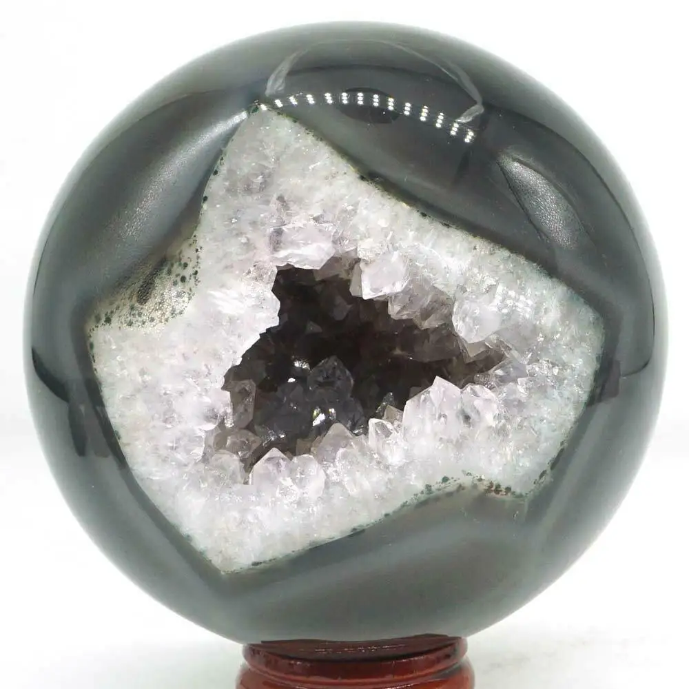 

78mm Sphere Ball Reiki Healing Natural Amethyst Agate Hollow Geode Home Decor