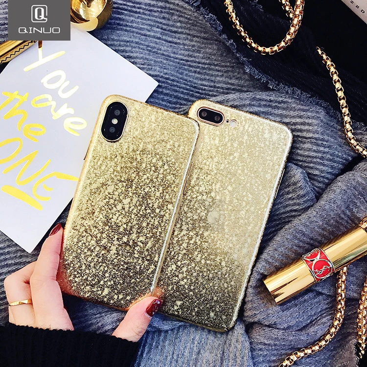 

QINUO Noble Colorful Gold foil Case For iPhone XS Max XR X 6 6s 8 7 Plus Glitter Hard Matte Phone Case Telefon Kilifi Back Cover