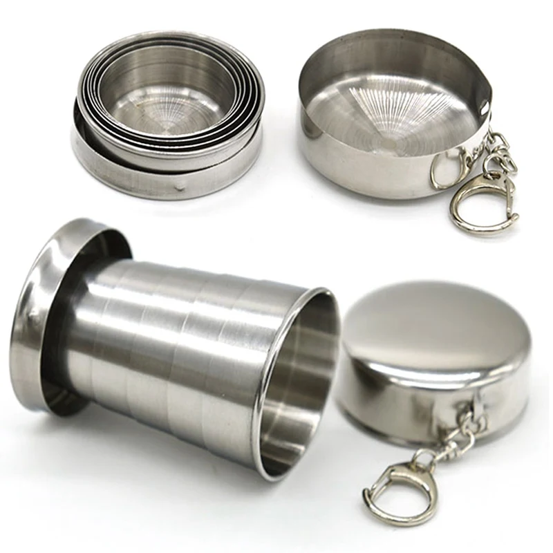 

Stainless Steel Camping Folding Cup Portable Outdoor Travel Demountable Collapsible Cup With Keychain 75ml 140ml 240ml