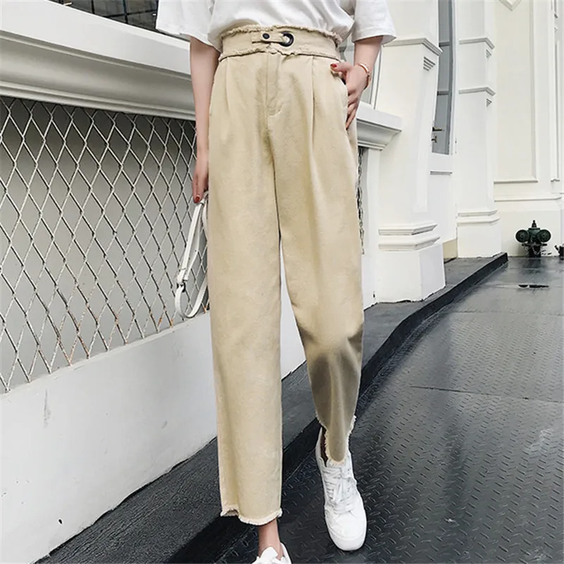

Women'Jeans Fshion Brands Summer Elastic Waist Wide Cotton Casual Jeans Female Loose Straight Wide Leg Pants Women Jeans Femme