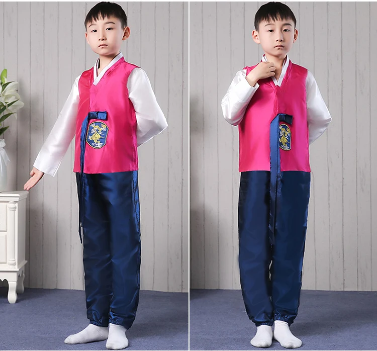 Дети корейский национальный костюм мужской Традиционный корейский ханбок 3 шт. дети Азиатский Национальный Костюмы для сценического