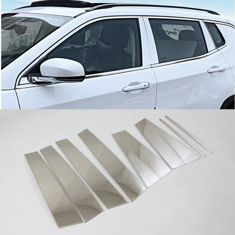 Car Styling Stainless Steel Center Pillars Window Sill Frame Cover