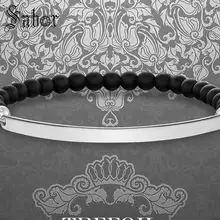 Аксессуары браслет из бисера ID с бисер из обсидиана Новинка 925 серебряные ювелирные изделия Pulseiras подарок для женщин и девочек