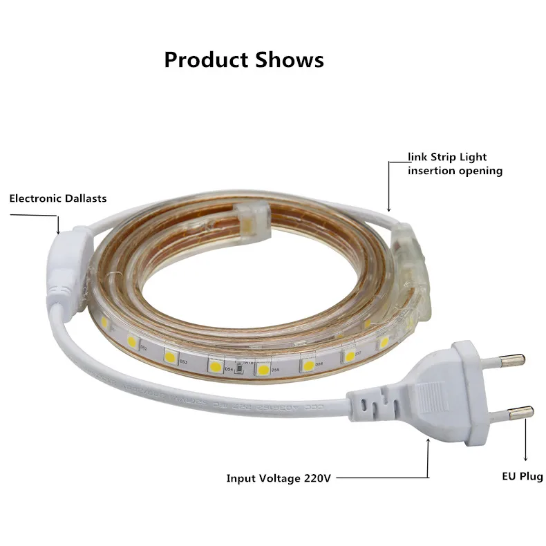 AC220V Светодиодные ленты SMD 5050 гибкий светильник 60 Светодиодный s/m Водонепроницаемый светодиодный лента светодиодный светильник с Мощность штекер Адаптер длиной 1 м/2 м/5 м/6 м для Открытый сад