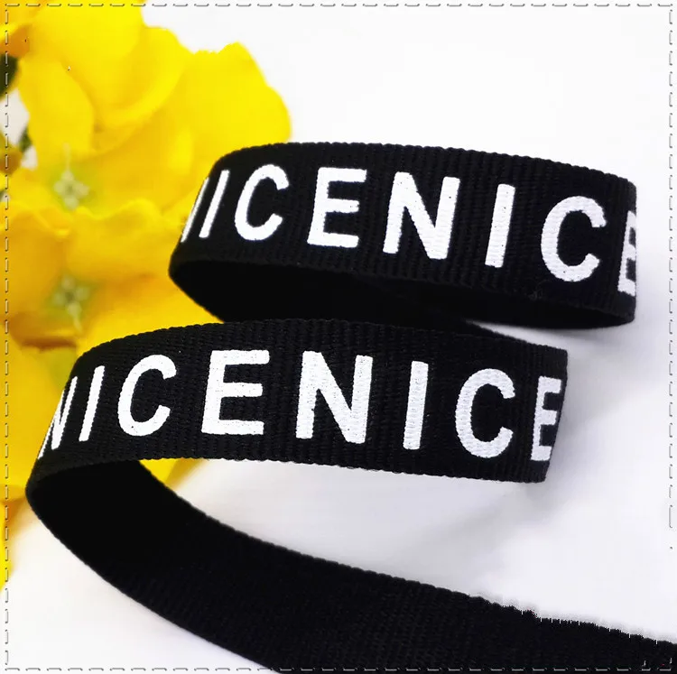 Новый 15 мм черный напечатанный английские буквы &quotNICE&quot Grosgrain ленточный пояс DIY