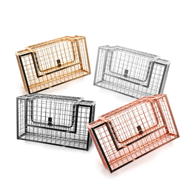 New Metal Hollow Fashion Women Shoulder Handbags Crossbody Bags Party Evening Totes Bag Box Clutches Metallic Cage Chain Purse 3