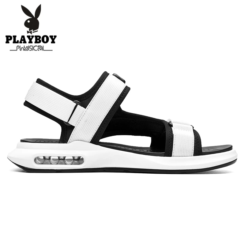 PLAYBOY/Новинка года; Летние Брендовые мужские сандалии; дизайнерская мужская обувь из эластичной ткани; модная мужская пляжная обувь на застежке-липучке; PL613084 - Цвет: Белый