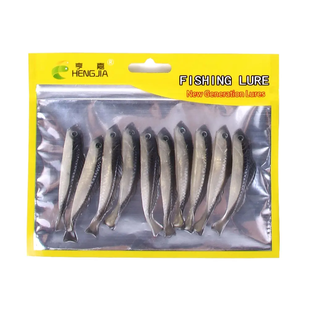 

HENGJIA 10PCS/Lot 68mm 2.7g Fishing Soft lure Silicone Bait Drive Shad Double Colors Fishing Lure Soft Artificial Bait