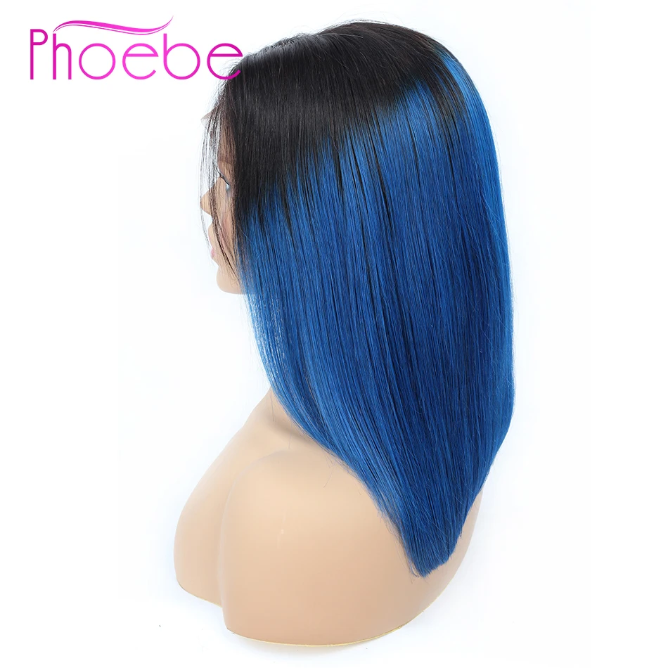 Phoebe 13x4 кружевной передний парик с Омбре 1B Blue короткие человеческие волосы парики