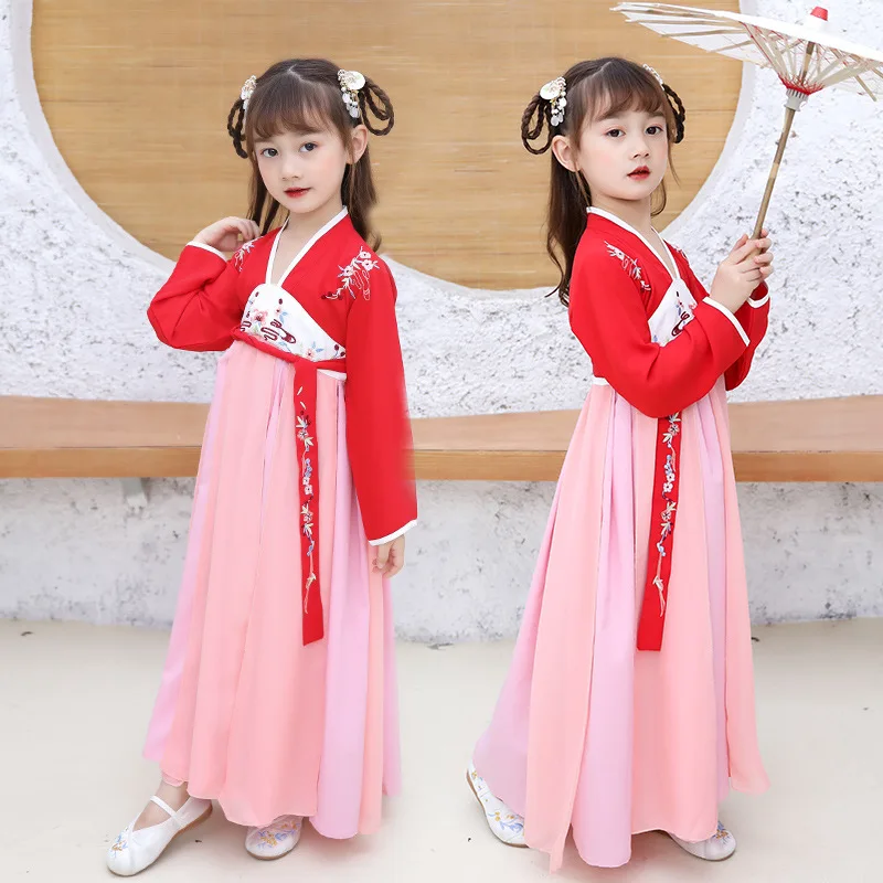 Красный Hanfu Детский костюм для классических танцев Китайский традиционный ханьфу фея платье сценическая одежда костюм для детей SL1086