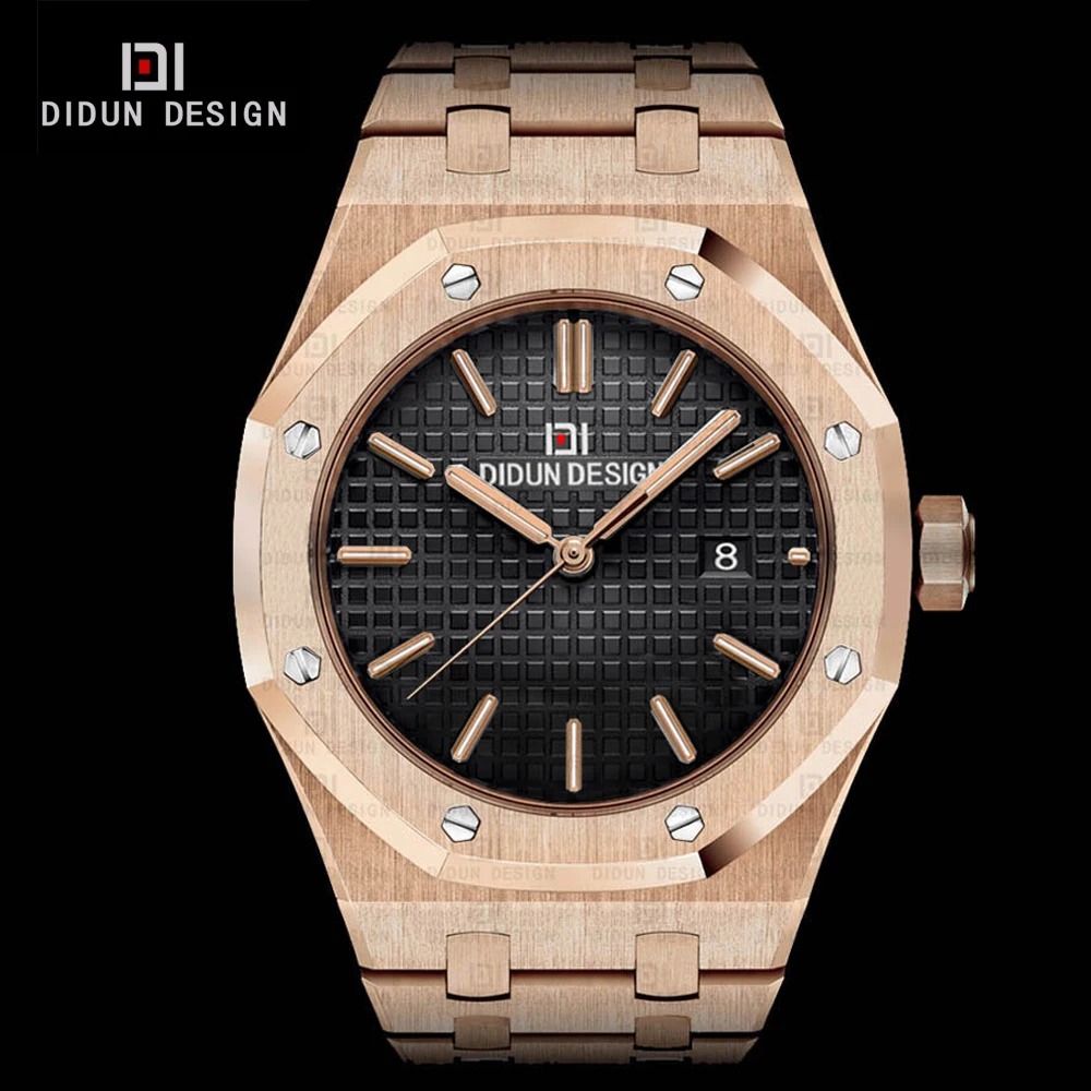DIDUN Men Watches  Top Brand Luxury Quartz Watch Rosegold Male Fashion Business Watch Shockproof 30m Waterproof Wristwatch