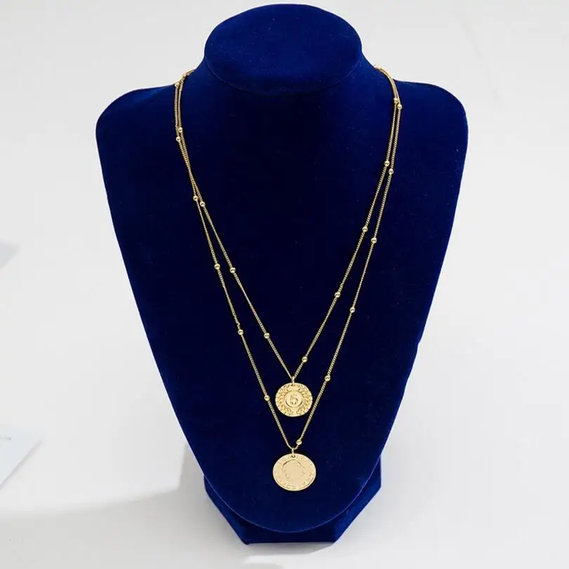 Трендовое модное Двухслойное ожерелье с цепочкой для женщин, винтажное золотое ожерелье с подвеской в виде головы и монет, ювелирные изделия-ожерелья