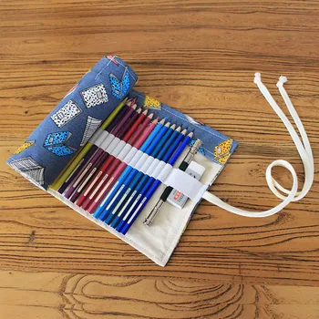 

36/48/72 Holes blue Book Pencil Case School Roll Pouch Makeup Comestic Brush Pen Storage pecncil box Estuches School penalty