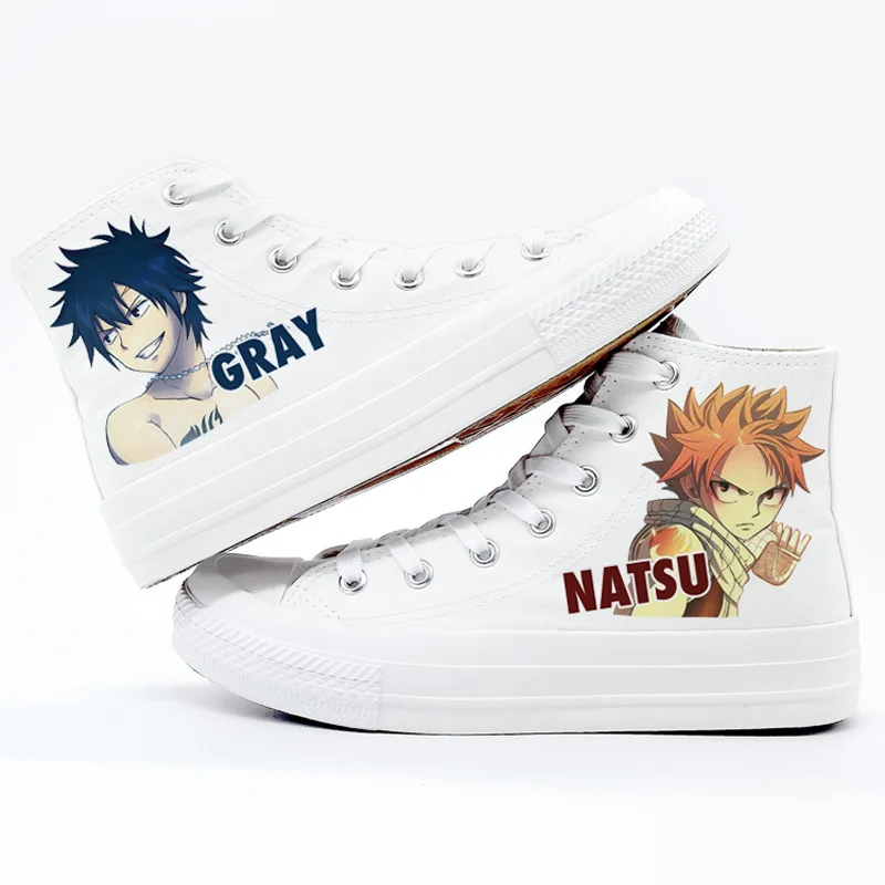 The Fairy Tail Shoes Woman Cosplay Anime Natsu Gray Women Sneakers High Top Canvas Shoes Off White Graffiti Casual Men Shoes - Цвет: B