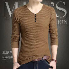 Мужской Однотонный свитер с v-образным вырезом года, свитер с длинными рукавами