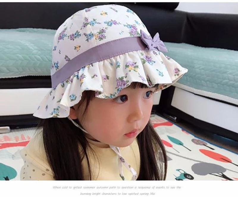 Flower Bow Baby Girls Hat Ruffles Floral Hat For Girls Cotton Lace Up Baby Fisher Hat Fashion Purple Pink Sun Caps Spring Summer (3)
