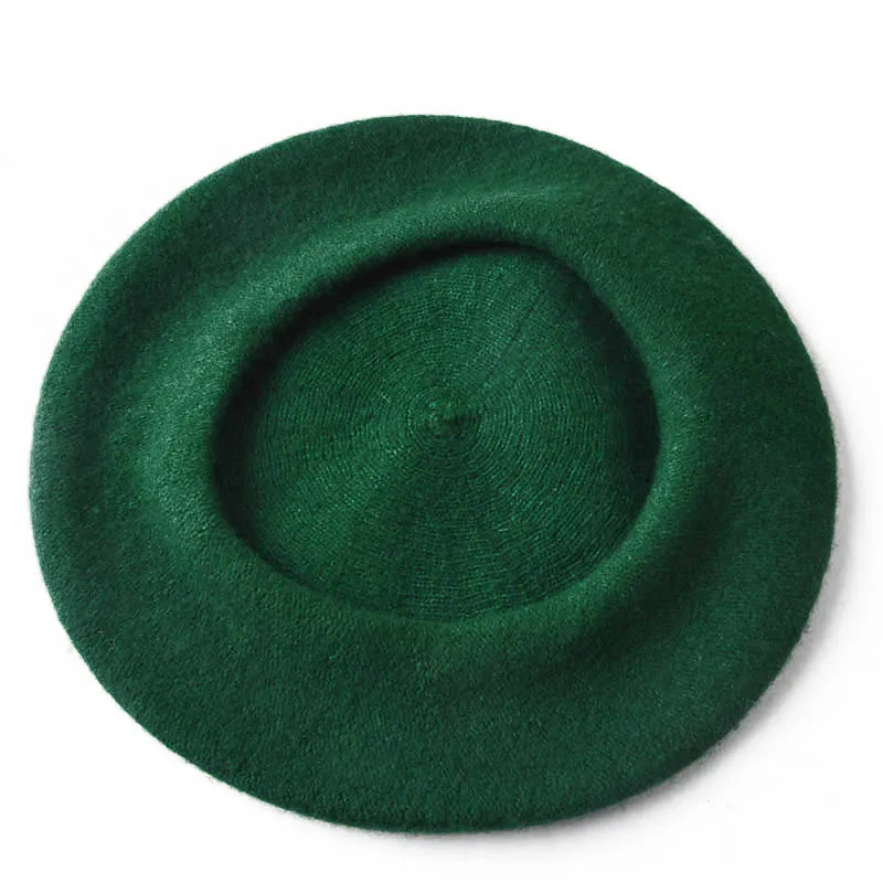 Женские осенне-зимние однотонные кепки, шерстяные шапки, женская шапка, зимняя универсальная теплая прогулочная шапка - Цвет: dark green