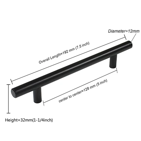 Probrico, 20 шт, черные ручки для шкафа, круглая трубка, мебельный ящик, тянет, диаметр 12 мм, кухонная ручка, отверстие, центр 50 мм~ 256 мм