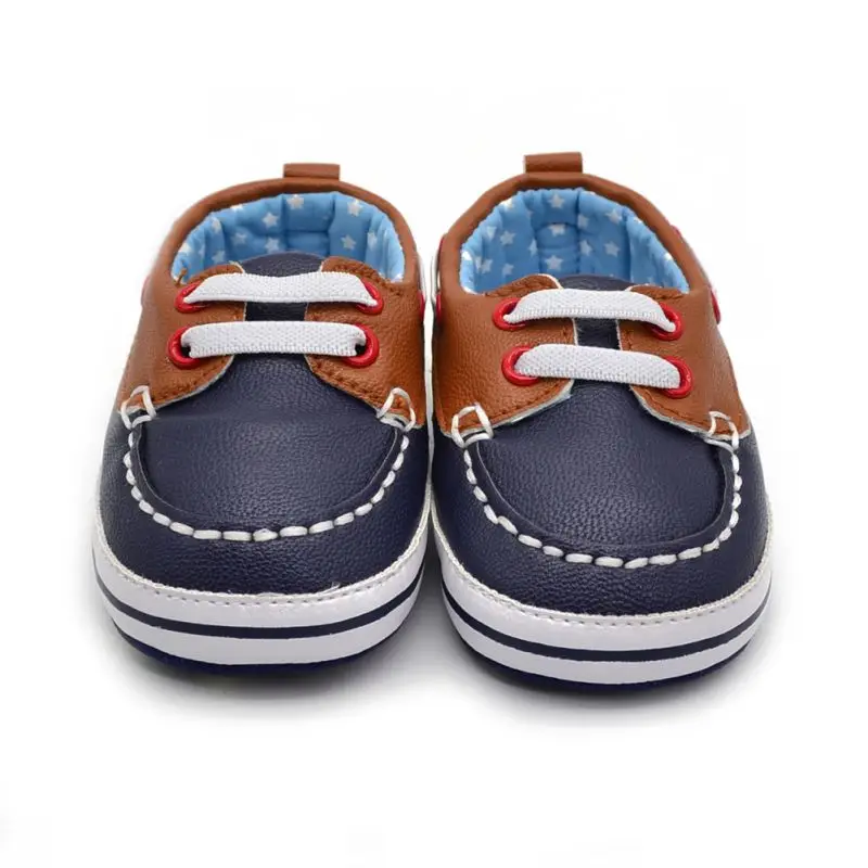PU Leather Baby Boys Lace Up Crib Shoes Mixed Colors Anti-Slip First Walkers 0-18M