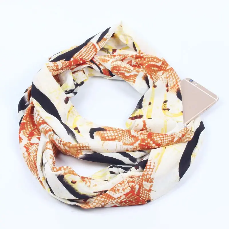Женский двойной скрытый карман на молнии бесконечный петлевой шарф бохо стиль Цветочный полосатый Печатный контрастный цвет обёрточная бумага шаль - Цвет: A3