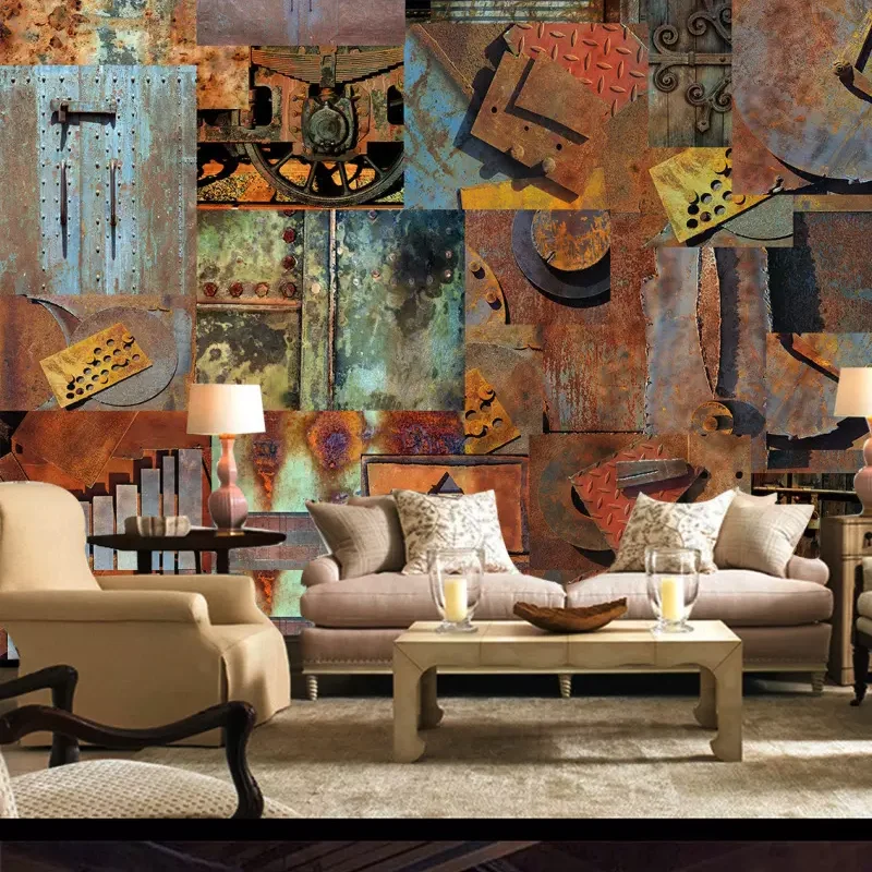 

Free shipping custom Retro Rusty Tin Bar KTV Background Wall winery mysterious art gallery custom 3d mural wallpaper