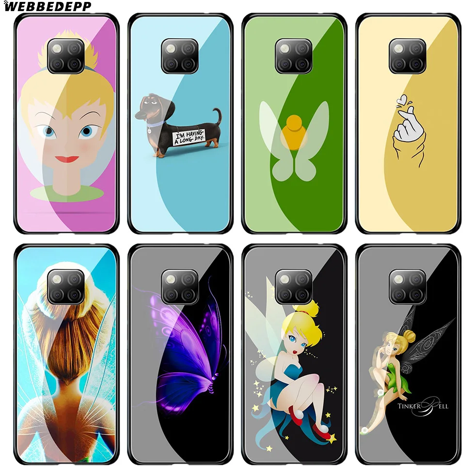 

WEBBEDEPP Tinker Bell Tinkerbell Tempered Glass Case for Huawei Mate 20 P20 P10 P Smart 2019 2018 & Honor 10 9 8X 7A Lite Pro