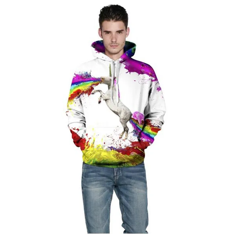 New Men/Women's Couple 3D Pullover Hoodie Print Unicorn Sweatshirt Long Sleeve Crew Neck Casual Winter | Мужская одежда