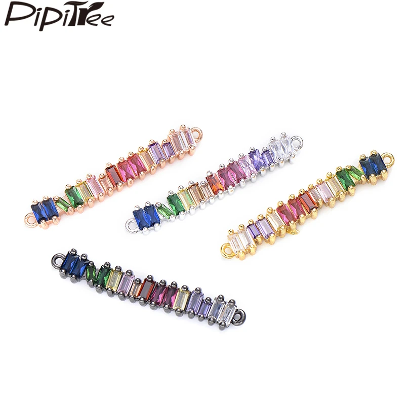 

Pipitree Long Strip Charm Multi Color CZ Fashion Charms for Jewelry Making Colorful Big Zircon Brass Bead Connector DIY Handmade