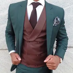 Последние конструкции пальто брюки зеленый бордовый двубортный мужской костюм Повседневное смокинг Slim Fit Тощий 3 предмета